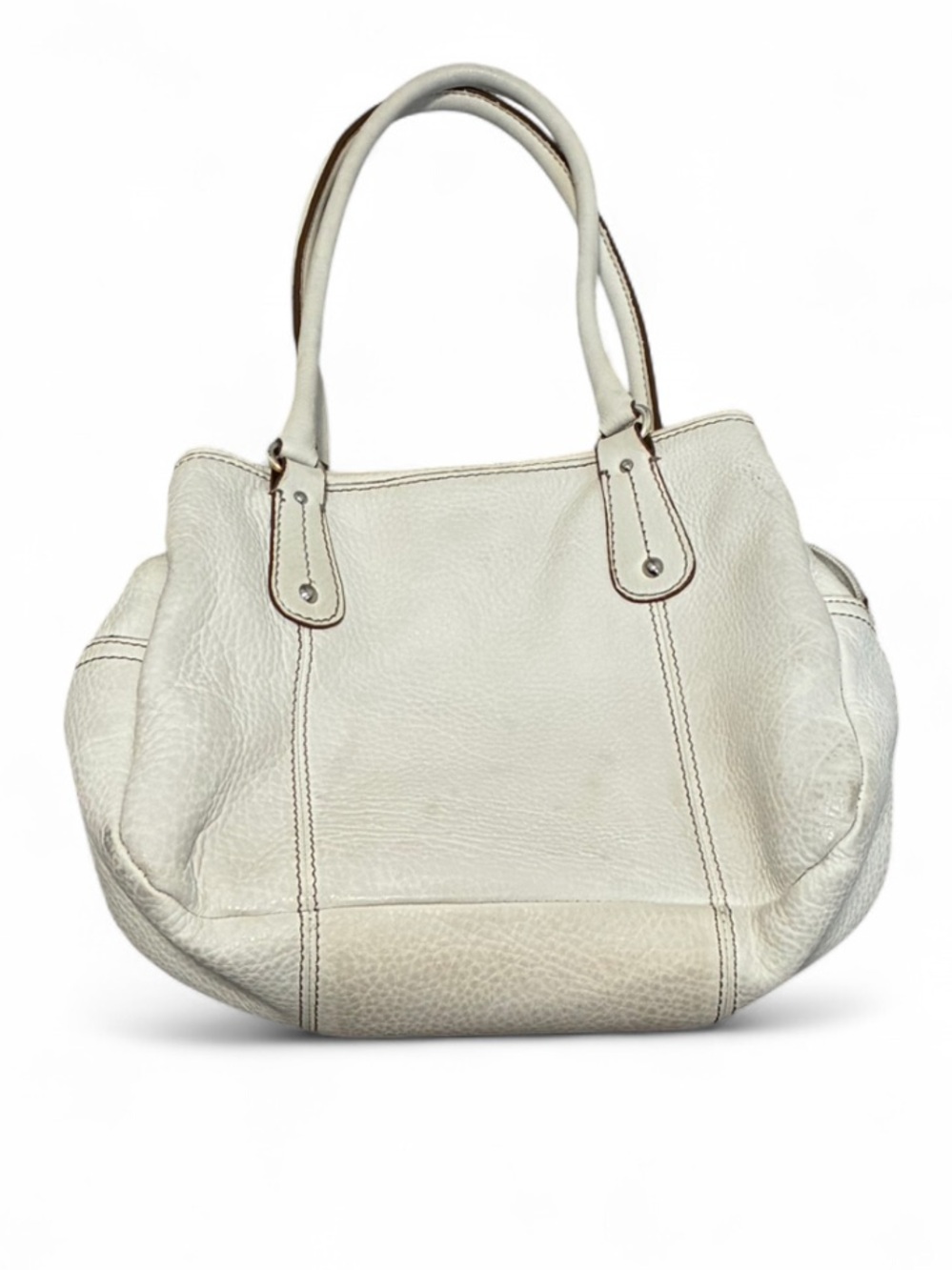 Y2K Fossil White Genuine Leather Shoulder Handbag - Classic Everyday Carry